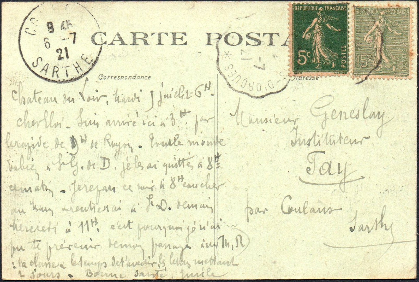 Sarthe : courrier-convoyeur ligne Le Mans - St Denis d'Orques